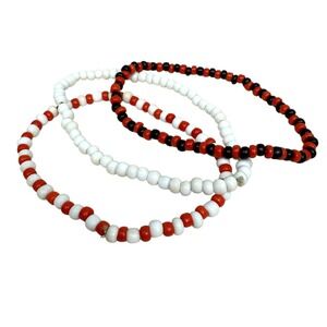 Beaded Bracelets Set Red Black White Seed Bead Boho Fashion Jewelry Wrist Sz 7.5